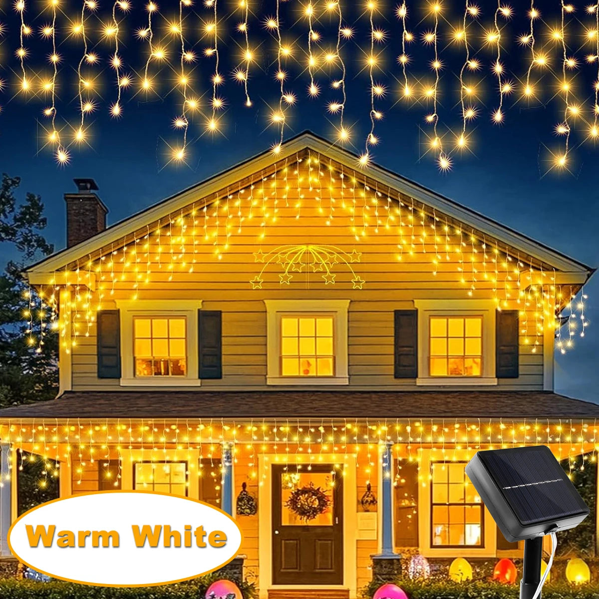 Solar Outdoor Icicle Lights 96/162 Leds Christmas Decorative String Lights 8 Lighting Modes Flashing Fairy Holiday String Lights