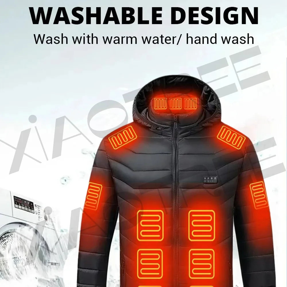 28 Areas Men Women's Heating Jacket Winter USB Heated Jackets Smart Heated Clothing Ski Camping Waterproof Warm Self Heating